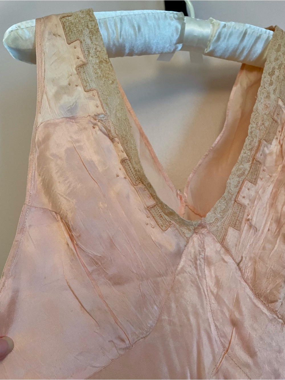 1930s Bias Cut Slipdress w Embroidered Detail Lace Trim Midi Length Liquid Satin - Picture 3 of 7